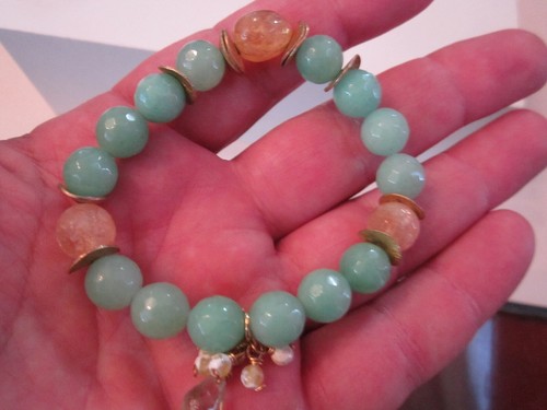 CHALCEDONY AND QUARTZ GEMSTONE BRACELET FITS 7 1/2" WRIST - LOT 1 BBA-28 - 第 1/3 張圖片