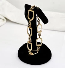 VINTAGE  HEAVILY YELLOW GOLD FILLED EQUESTRIAN STIRRUP IRON LINK BRACELET