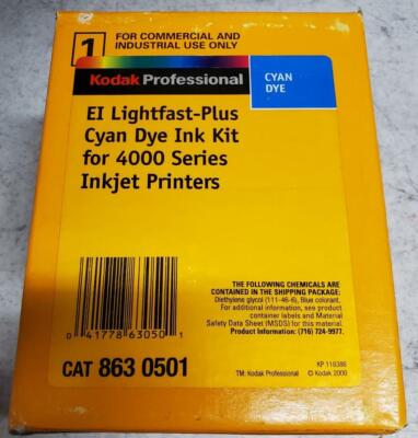 Genuine Sealed Kodak Encad Cyan EI Lightfast Dye Ink Kit 4000 8630501 500 ml