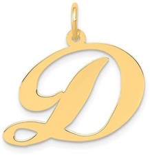 14K Yellow Gold Large Fancy Script Initial D Charm