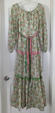 Vintage 60s Green Floral Tiered Dress Boho Cottagecore Prairie 11