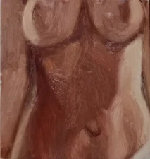 Female Nude Oil Painting, 4"x4" Signed and dated  Outsider Art Risque 