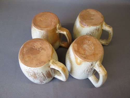 SET 4 FRANKOMA Art Pottery Desert Sand Tan Gold 5CL Coffee Mugs Cups Plainsman - Picture 5 of 6