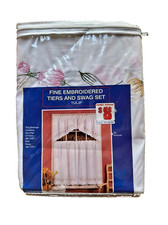 NEW IN PACKAGE Tulip Kitchen Curtain Set White Fine Embroidered Tiers  Swag Set