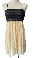 Pinky Womens Smocked Sequin Lace Lined Dress Size L Whimsy Goth Y2K Babydoll