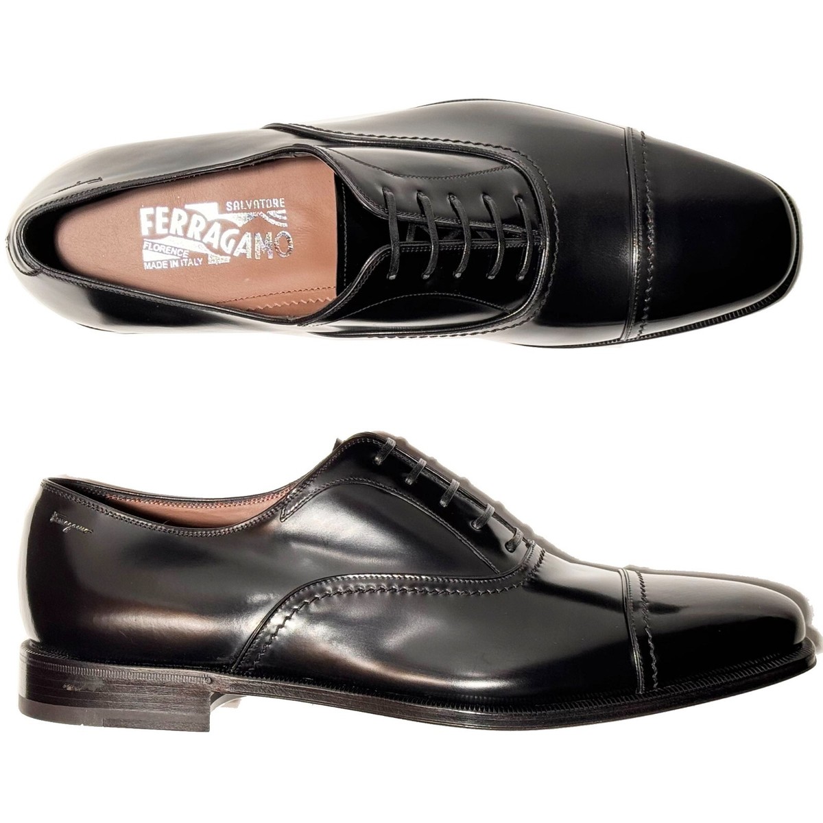 NIB FERRAGAMO SEUL DARK BROWN POLISHED LEATHER CAP TOE LOGO OXFORDS 12 D Amazon.com | Ferragamo SEUL (EE/Wide) Leather Cap Toe Welted  main image 3