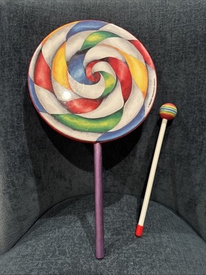 Remo Kids Percussion 10  Lollipop Drum Rainbow Swirl + Mallet - Custom Handle!
