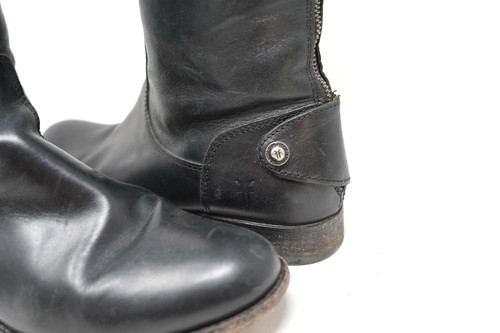 FRYE Melissa schwarz Leder Knopf hinten Reißverschluss kniehohe Reitstiefel Größe 7 B - Bild 2 von 11