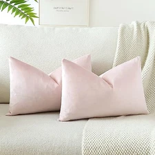  Velvet Soft Solid Decorative Throw Pillow 20" x 12" (Pack of 2) Babypink