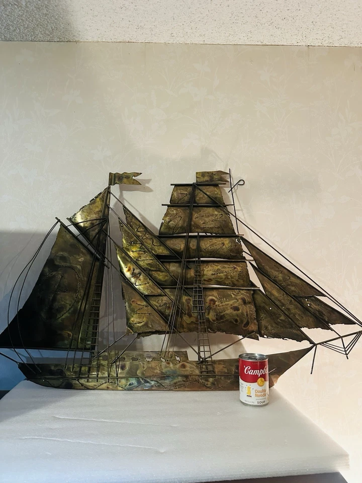 Escultura de pared de barco goleta de metal brutalista de colección de Curtis Jere MCM grande Foto 4 de 4