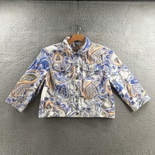 Chico's Paisley Print Blazer Jacket Womens 3 Blue Multi 3/4 Sleeves Button Down