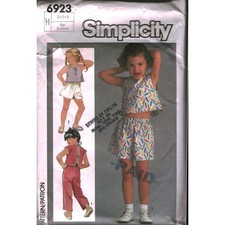 Simplicity 6923 Child Sewing Pattern Tops Pants Shorts Size 2 3 4 Easy to Sew
