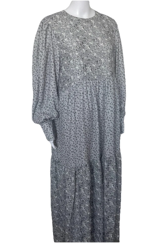 MAXI VESTIDO BENÍN MODESTO TALLA 10 GRIS ESCALONADO FLORAL PLAYA DULCE COMO SE PUEDE BUSTO 42 Foto 3 de 4