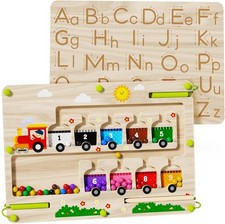 2 in 1 Magnetic Color and Number Maze  ABC Alphabet Tracing Board Wooden Monte