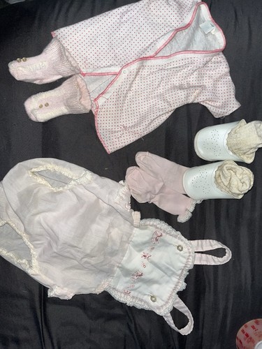 Vintage baby 1970s/80s Era Boots Clothes And Socks Pink nB To 3 Months