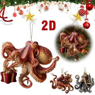 2D Christmas Acrylic Hanging Octopus Ornament 2D Flat   A5F0