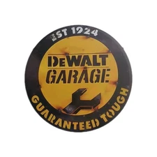 DeWalt Tools 12in Round Metal Garage Shop Advertising Sign Black Yellow Est 1924