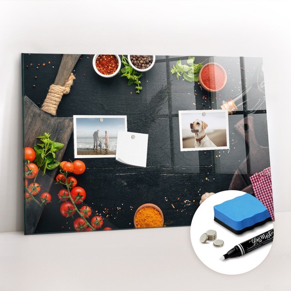 Glas Magnettafel Pinnwand Mit Marker Schwamm Magneten KüChenaccessoires 60X40 Cm-image