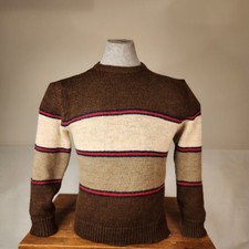 Vintage Mt. Pleasant Men's Striped Pullover Sweater  Brown Beige Red Navy M