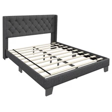 Upholstered Platform Bed Tufted Headboard Mattress Foundation Full Size Grey