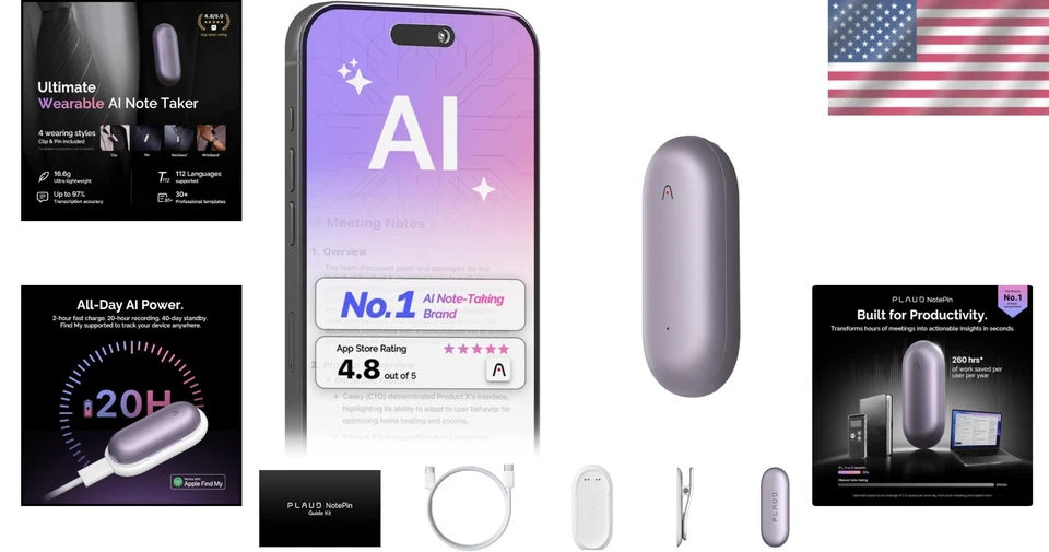 Lightweight AI Voice Recorder with Cloud Storage - 64GB Memory, Hands-Free Modes - Image 2 of 4