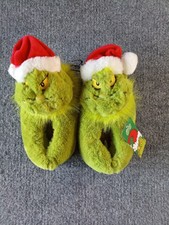 The Grinch Plush Slippers Kids Boys Size 9-10 Christmas Dr Seuss NWT Green