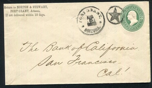 JD508810 USA 1872 Arizona Territory Fort Grant 3c Postal Stationery Bank Cover