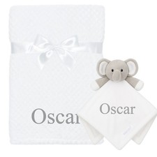Personalised Baby Elephant Comforter & Blanket Newborn Baby Gift Set Name Bundle