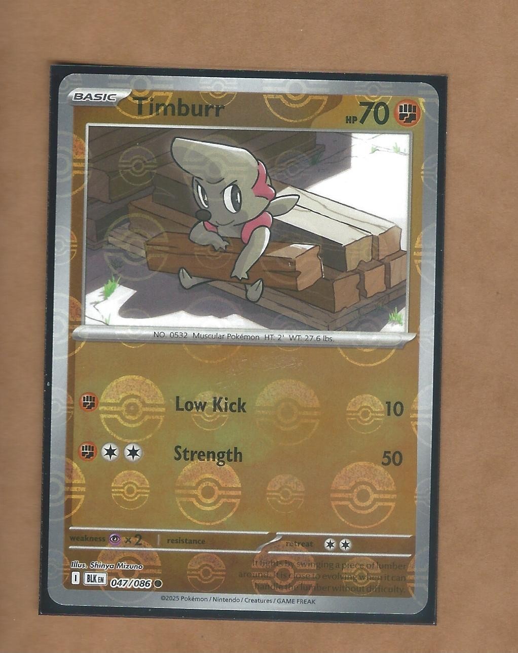 Pokemon TCG  Black Bolt  Timburr  047/086   Poke Ball Pattern  NM