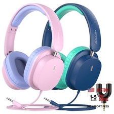 2 Pack Kids Headphones with Sharing Splitter, Stereo Sound Over-Ear Blue Pink