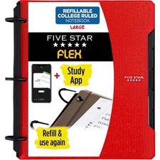 Five Star Flex Refillable Notebook Study App, College Ruled Paper, 1 Inch