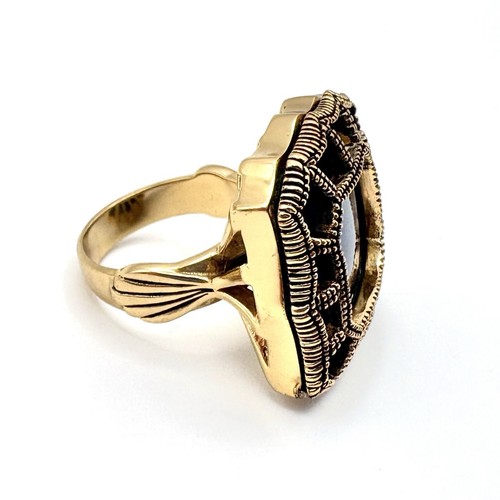Studio Barse Natural Blue Banded Agate Golden Bronze Statement Ring Size 8 - Picture 4 of 7
