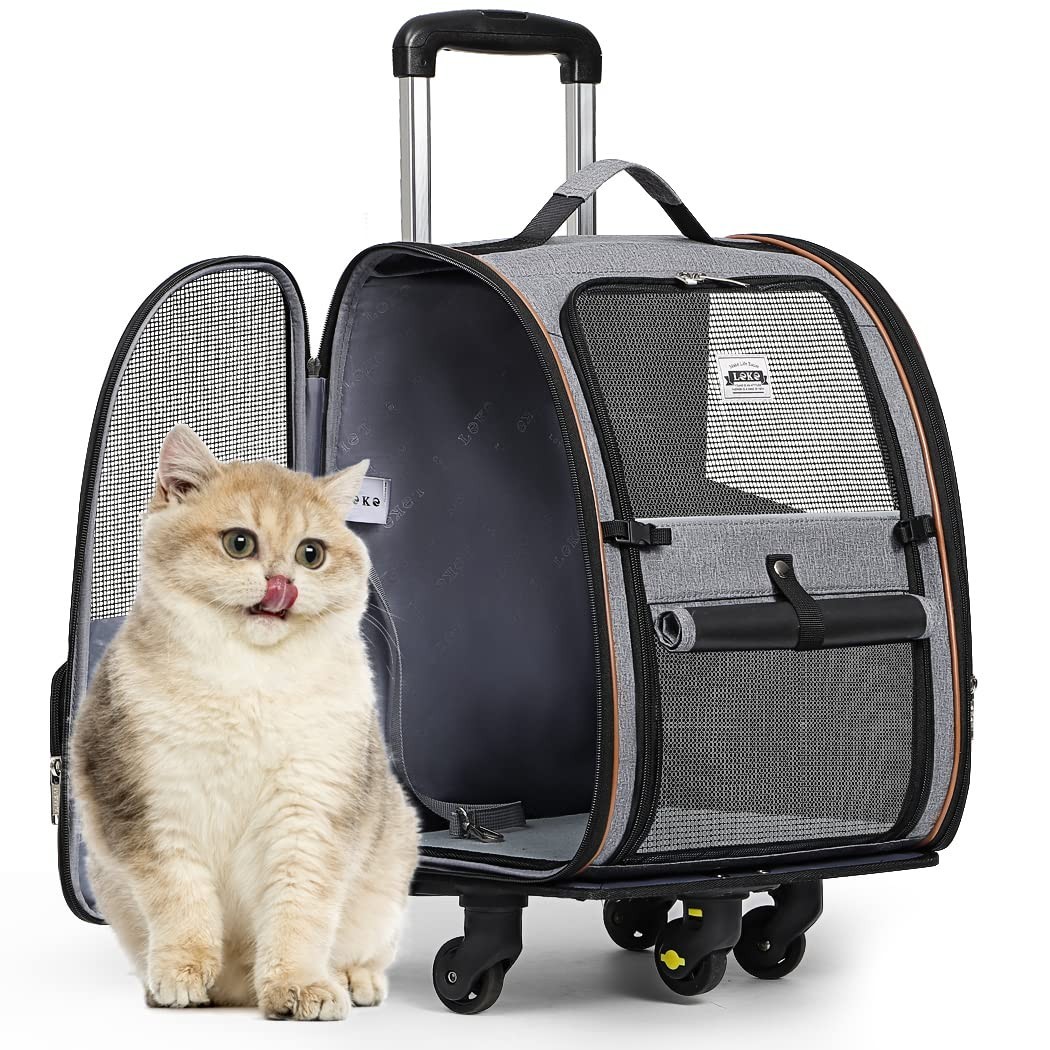 Lekebobor Wheeled Pet Carrier Backpack Rolling Cat Dog Carrier Airline Approved
