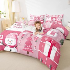 Xmas Comforter Set Twin Size,Snowman Christmas Tree Snowflake Bedding Set for...