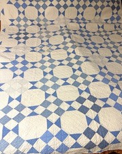 Antique Blue White Geometric Patchwork Quilt FeedSack 68x80