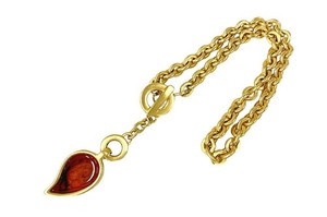 Authentic GIVENCHY Teardrop Pendant Necklace Gold Plated Red Stone Authentic From Japan