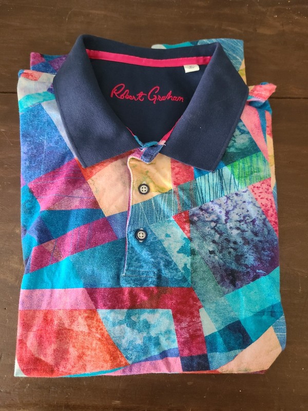 Robert Graham Mens Classic Fit SS Polo Shirt Abstract Geometric Print Sz Large 