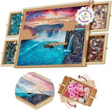 1000 Piece Rotating Puzzle Board with Drawers and Cover - 4 Drawers, Wooden J...