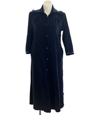 VTG Vanity Fair Blue Velour Housecoat Nightgown Front Snap Size M Long Classic