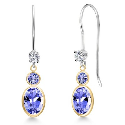 14K Two Tone Gold Tanzanite and Lab Grown Diamond Dangle Earrings for Women |
