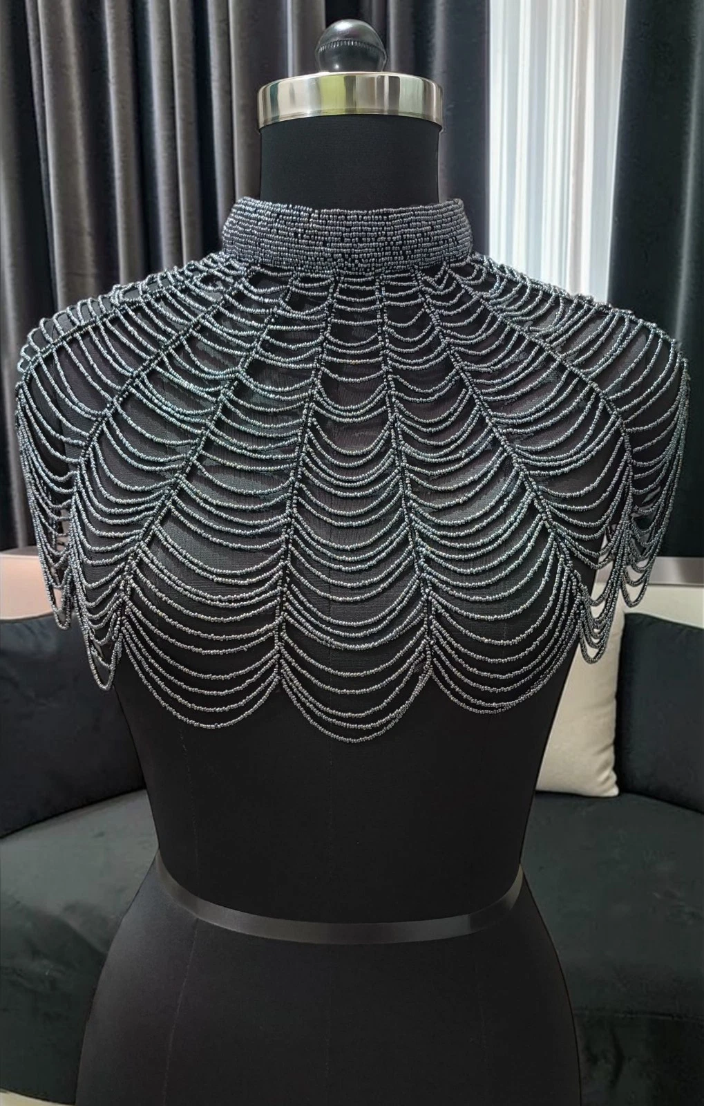 Net Hand beaded Pearl Cape Poncho For Women Party Wear