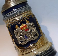 Bayern Germany Beer Stein Koln Koblentz Rhein River Cities Gold-Blue 4" tall