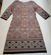 London Style Collection Paisley Medallion Sheath Dress Orange Black Size 10