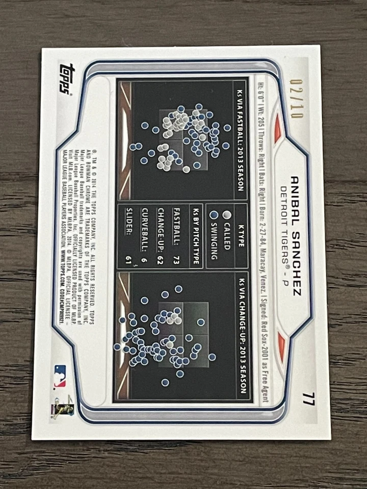 2014 Bowman Chrome Carbon Fiber Refractor Anibal Sanchez #77 Detroit Tigers /10 - Image 2 of 2
