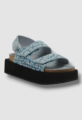 $665 Palm Angels Women's Blue Monogram Denim Sandal Slip-On Shoe Sz EU 42/US 12