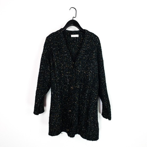 Per Una Black Multicolour Marl Buttoned Cable Knit Mid Length Cardigan - Size XL