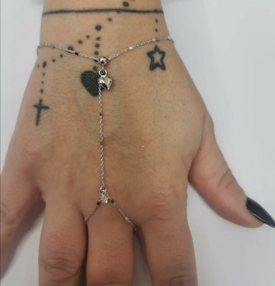 Bracciale, Baciamano, In Argento 925 Rodiato Oro Bianco Con Cuore e Zircone - Immagine 4 di 4