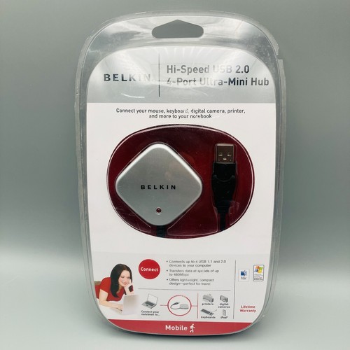 New Belkin USB 2.0 4 Ports Uktra Mini Hub (F5U407) Mac Windows High Speed