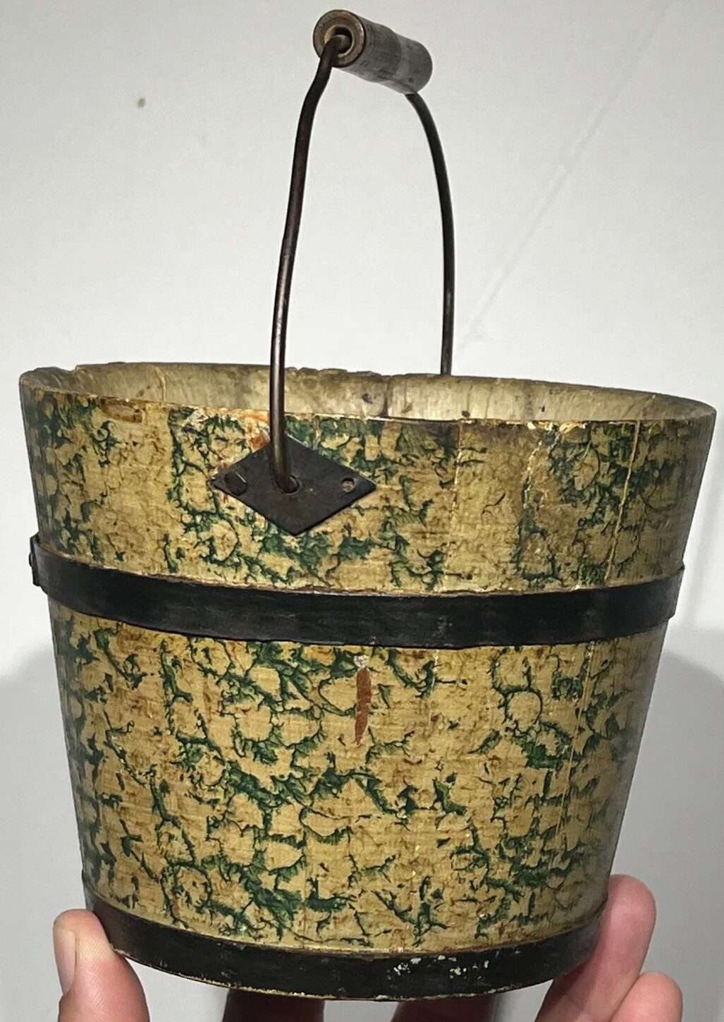 Early Miniature 4 1/2” Original Painted Bucket Berry Pail Original