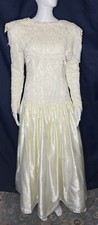 Jessica McClintock Bridal 80s Lace Satin Drop Waist V-Back Cottage Core Gown 11